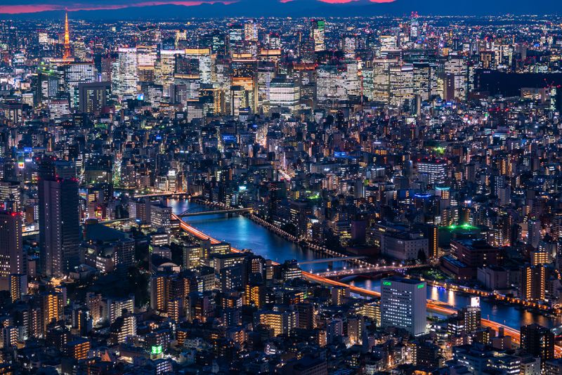 Cảnh đêm nhìn từ núi Tokyo Skytree